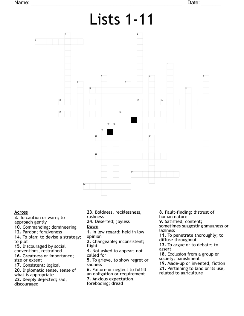 Lists 1 11 Crossword WordMint Lists 1 11 Crossword WordMint