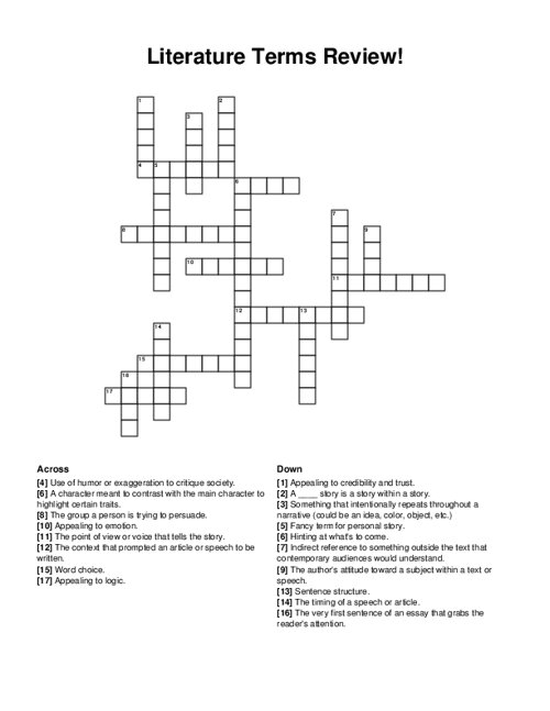Literary Devices Crossword Puzzle