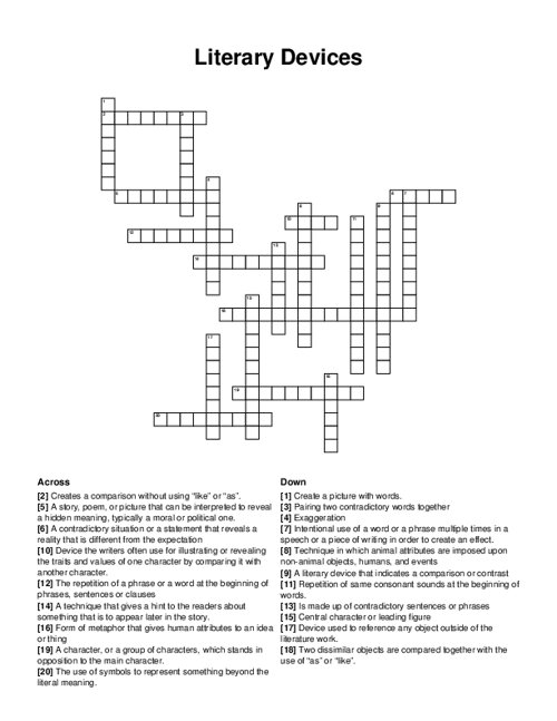 Literary Devices Crossword Puzzle
