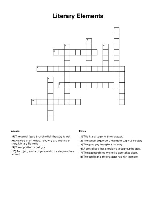 Literary Elements Crossword Puzzle