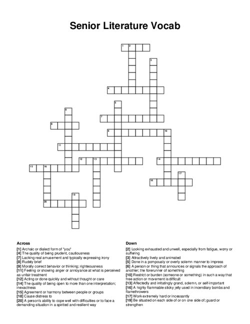 Literary Elements Crossword Puzzle