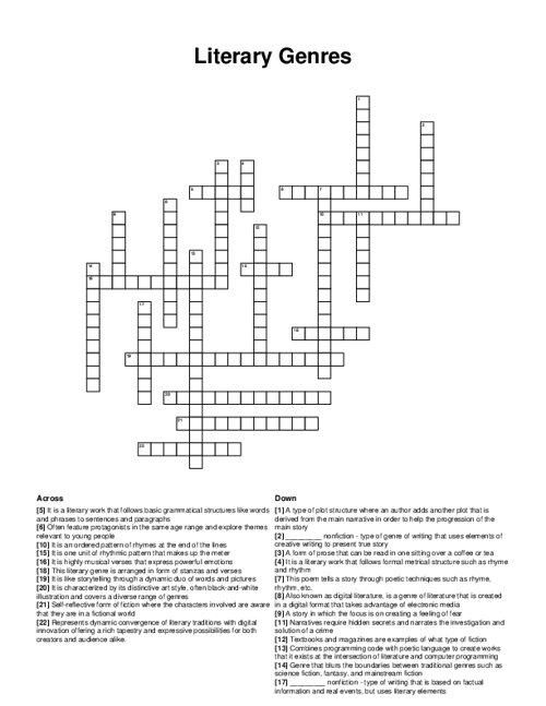literary crossword puzzle