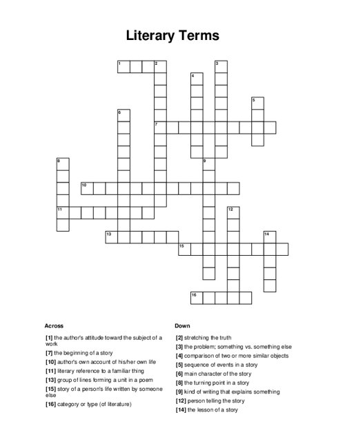 Literary Terms Crossword Puzzle