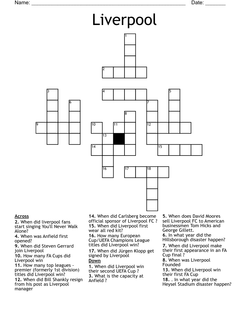 Liverpool Crossword WordMint Liverpool Crossword WordMint