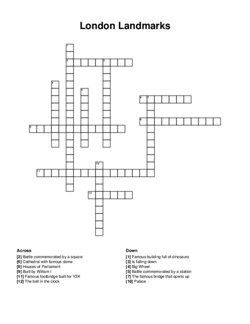 London Landmarks Crossword Puzzle