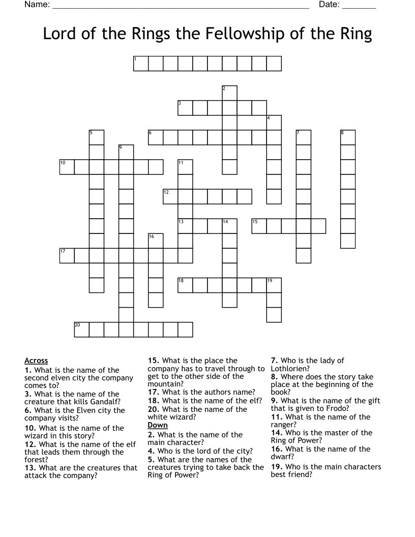 Lord Of The Rings The Fellowship Of The Ring Crossword WordMint Lord Of The Rings The Fellowship Of The Ring Crossword WordMint