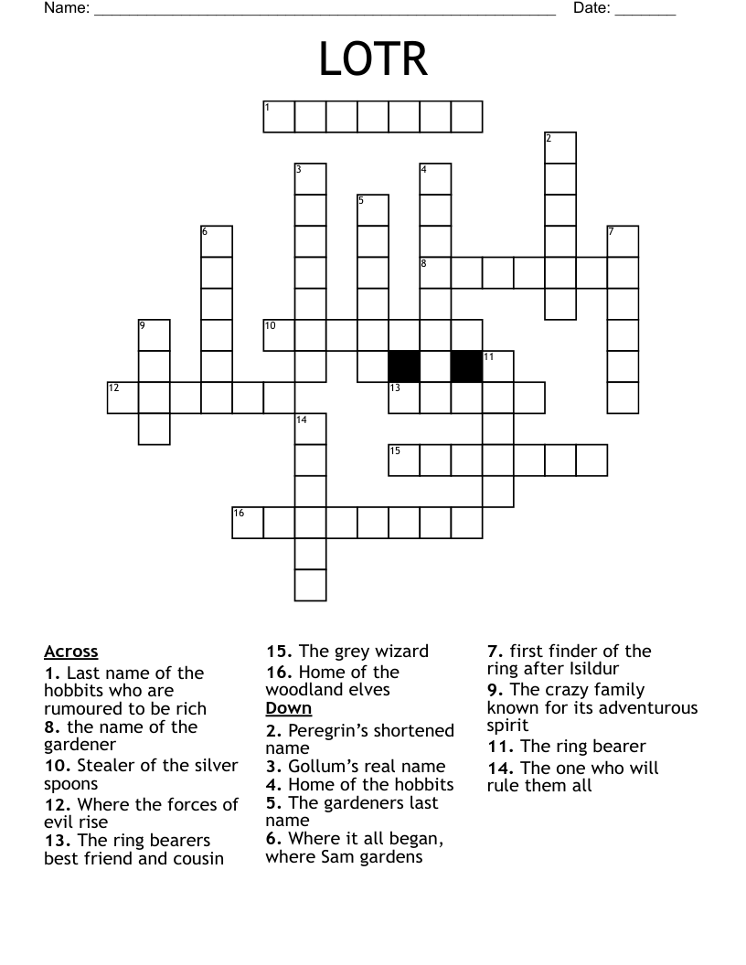 LOTR Crossword WordMint LOTR Crossword WordMint
