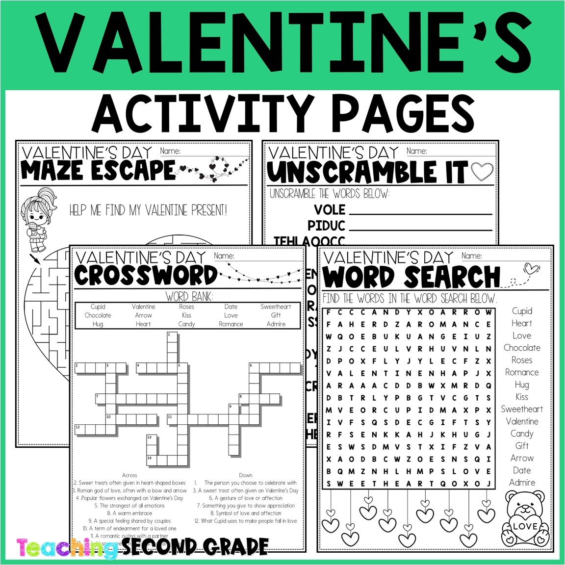 Love God Valentine Crossword Puzzles Printable FREE Printable HQ 5 Letters