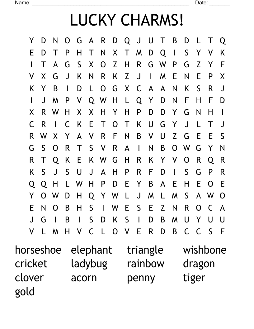 LUCKY CHARMS Word Search WordMint LUCKY CHARMS Word Search WordMint