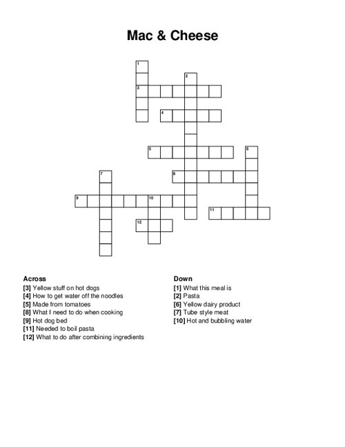 Mac Cheese Crossword Puzzle