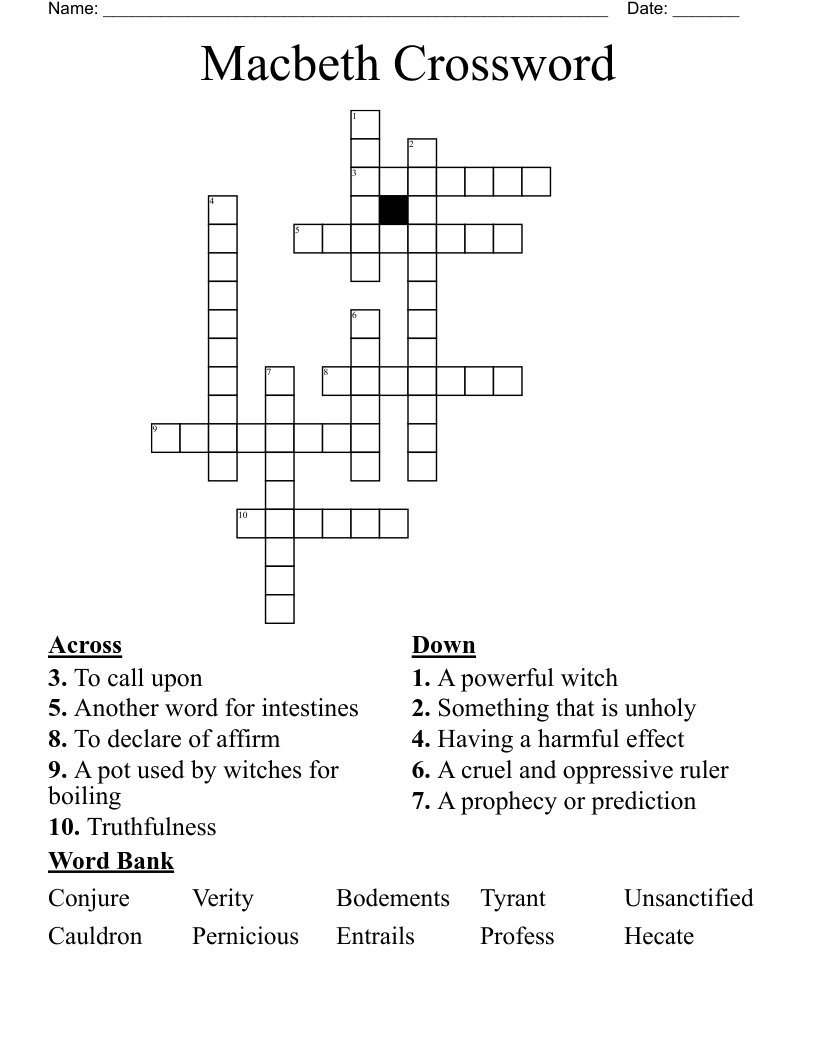 Macbeth Crossword WordMint