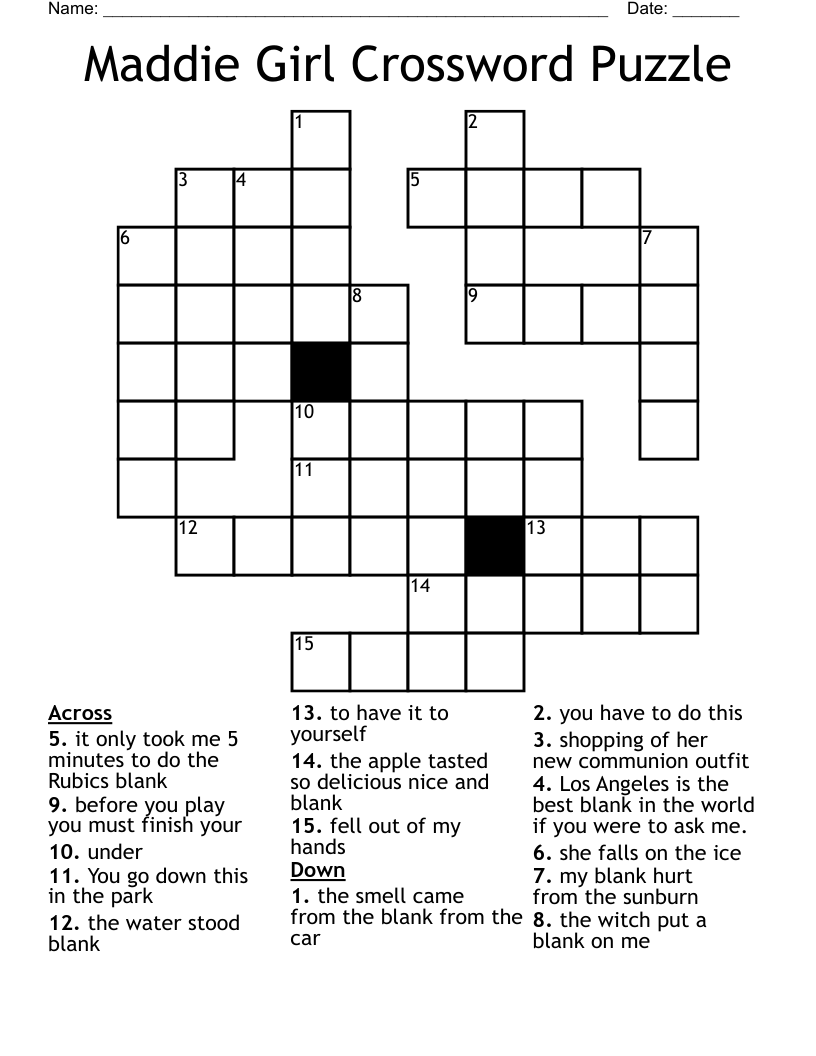 Maddie Girl Crossword Puzzle WordMint