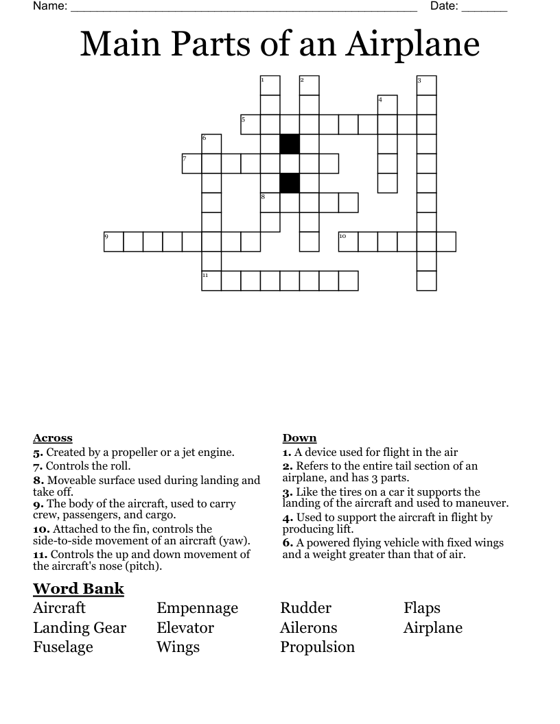 Main Parts Of An Airplane Crossword WordMint