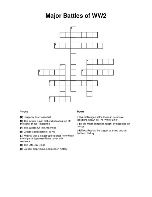 Major Battles Of WW2 Crossword Puzzle