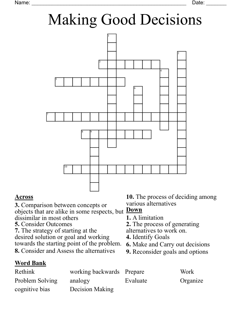 Making Good Decisions Crossword WordMint