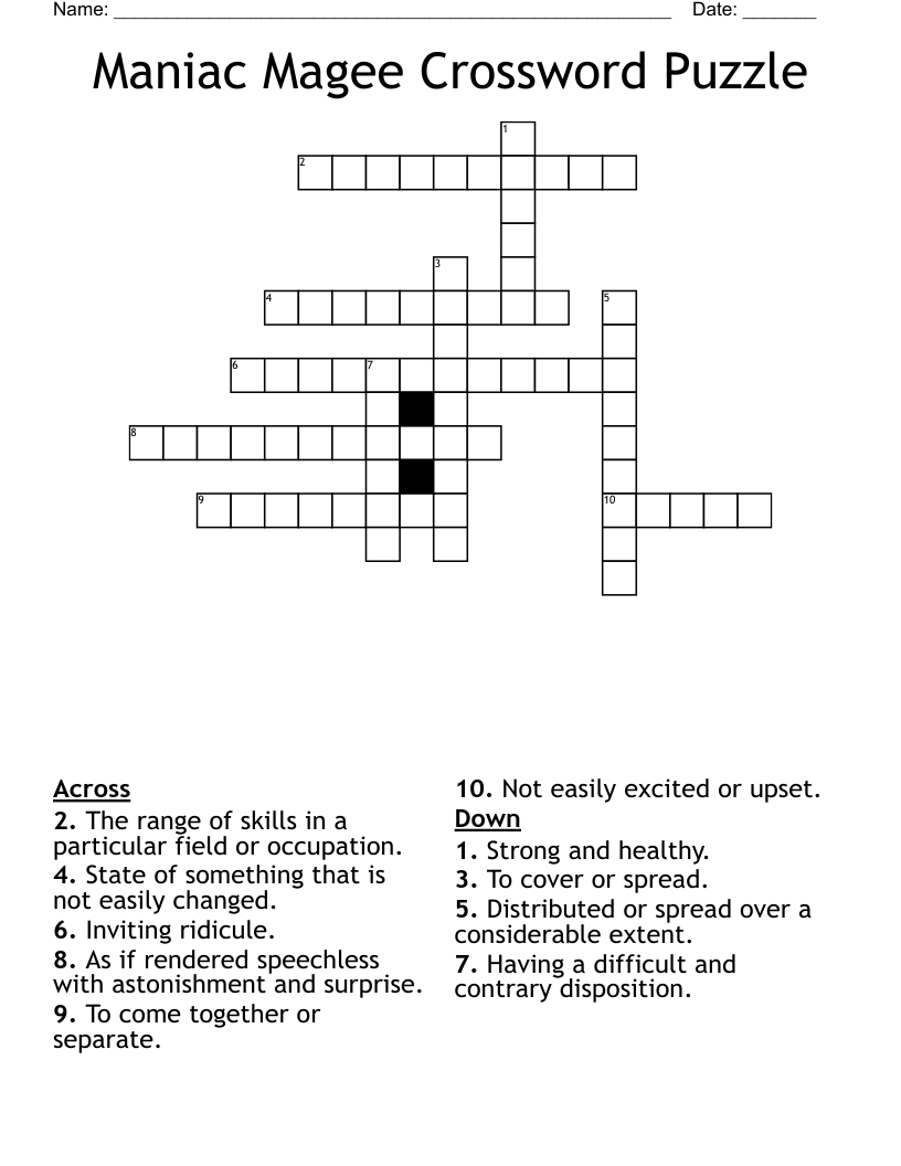 Maniac Magee Crossword Puzzle WordMint Maniac Magee Crossword Puzzle WordMint