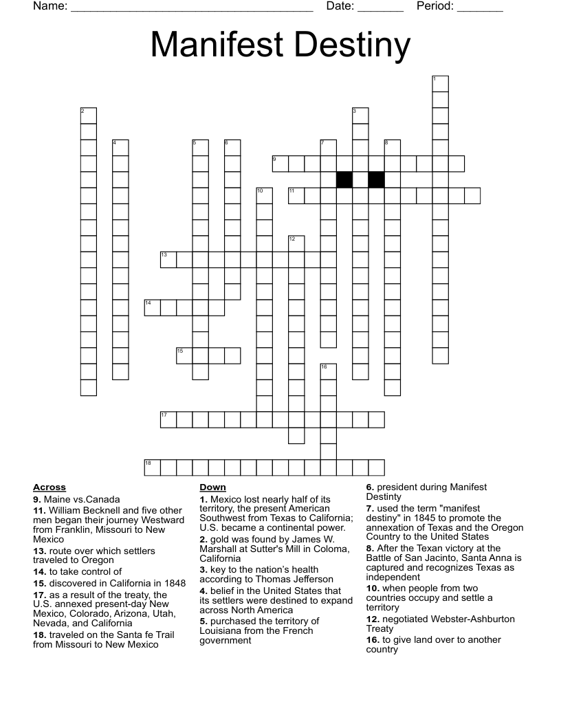 Manifest Destiny Crossword WordMint