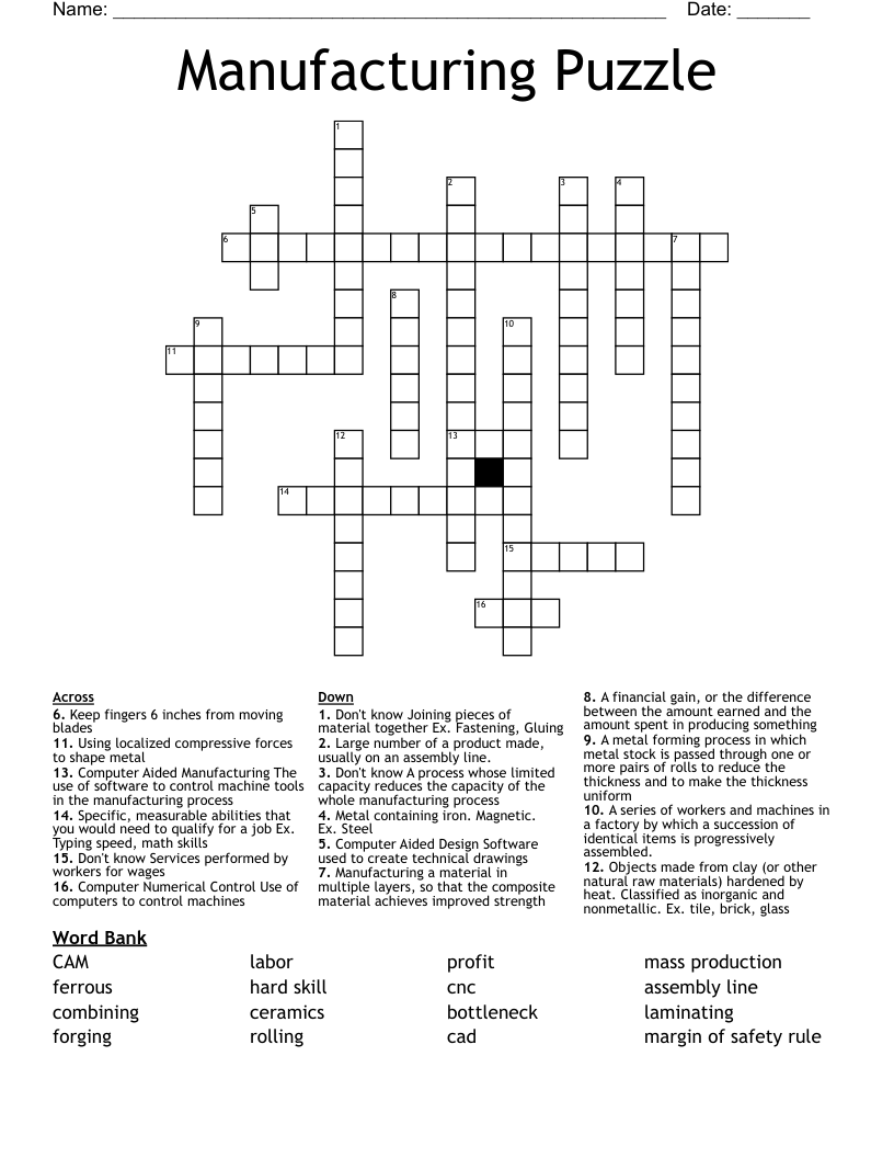 Manufacturing Puzzle Crossword WordMint