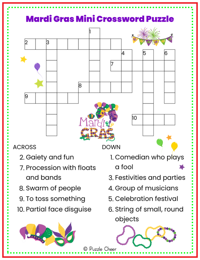 Mardi Gras Mini Crossword Puzzle Puzzle Cheer