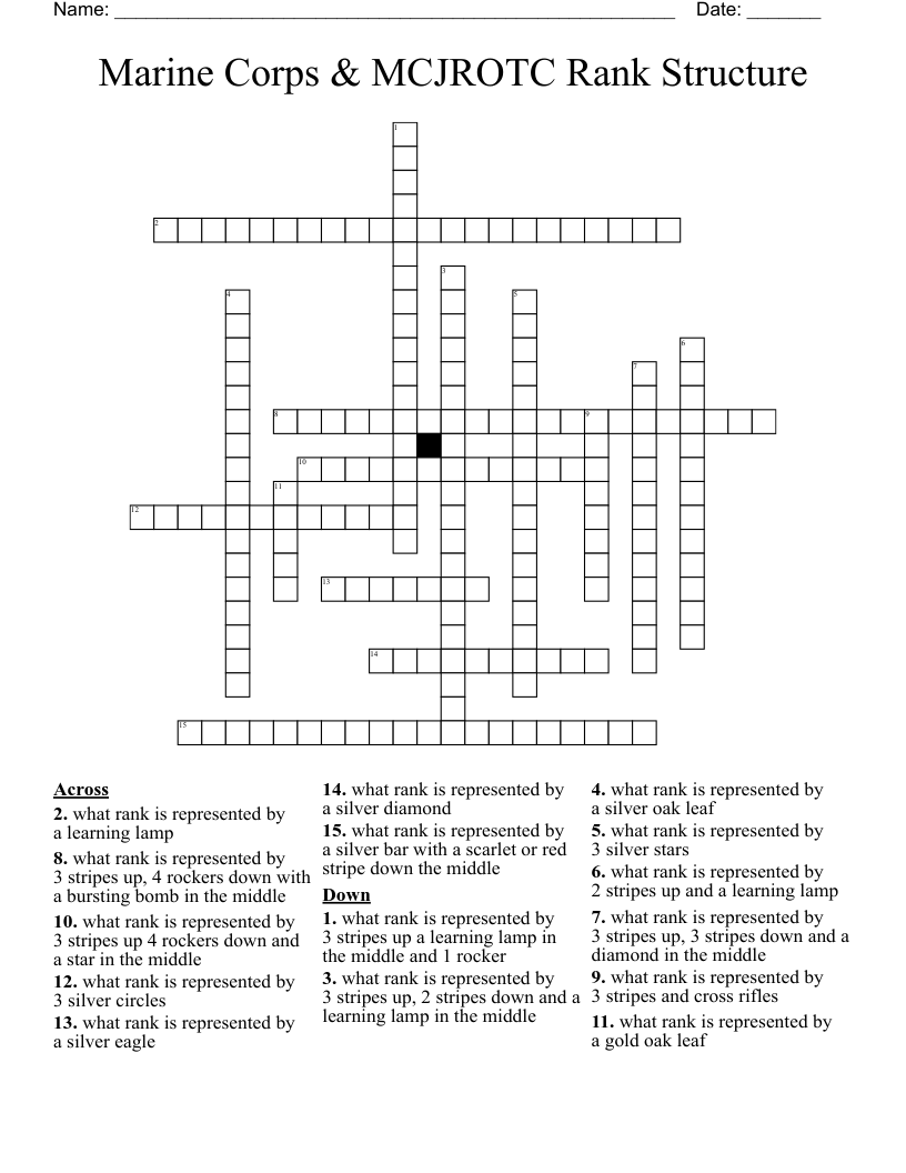 Marine Corps MCJROTC Rank Structure Crossword WordMint