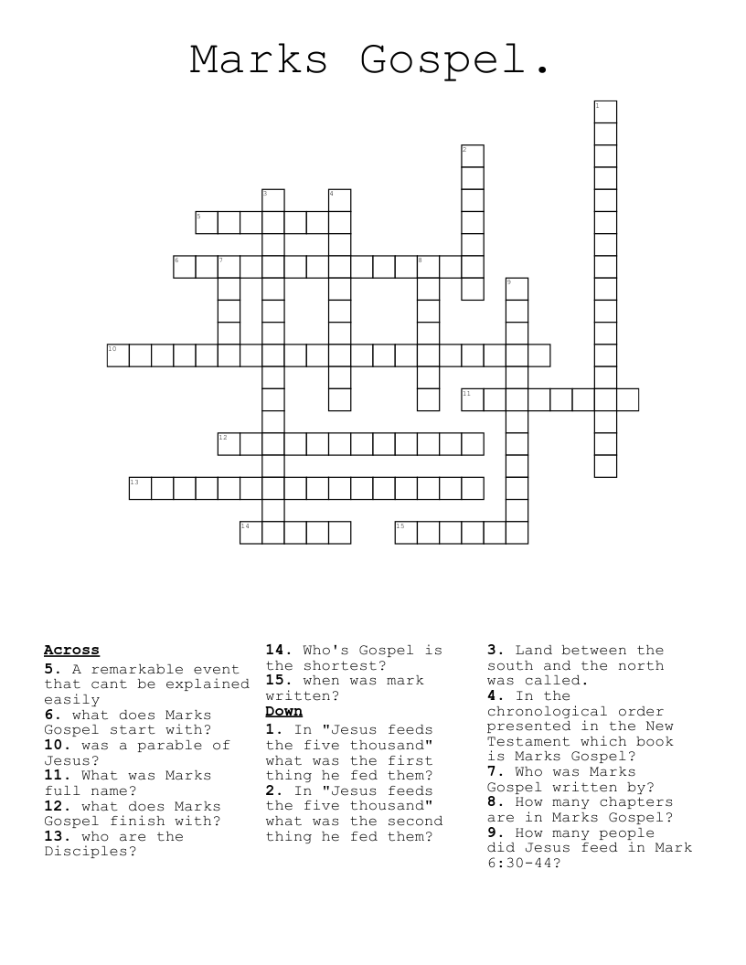 Marks Gospel Crossword WordMint