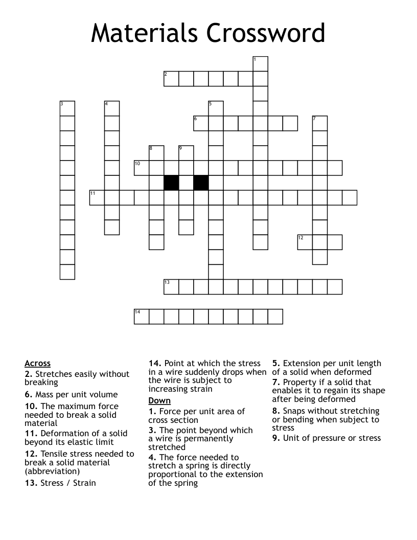 Materials Crossword WordMint Materials Crossword WordMint
