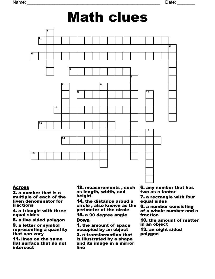 Math Clues Crossword WordMint