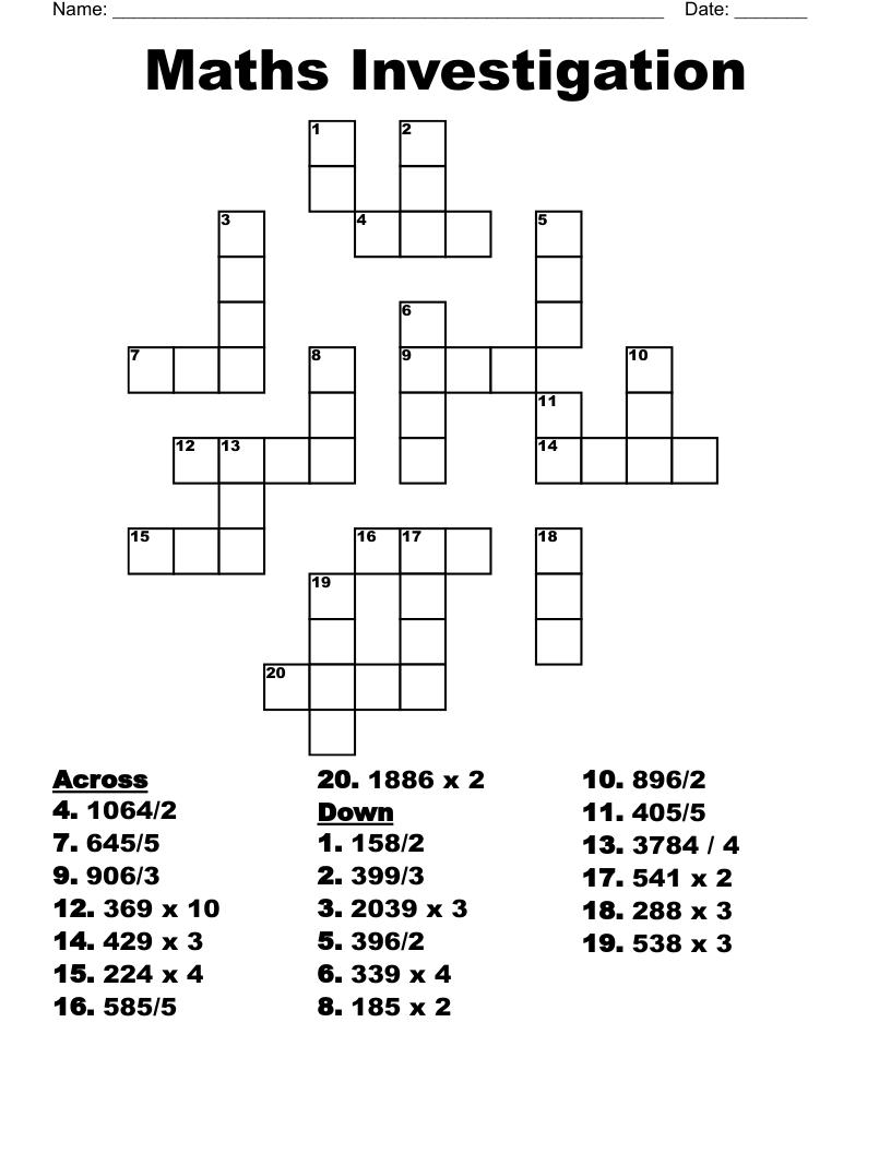 Maths Investigation Crossword WordMint
