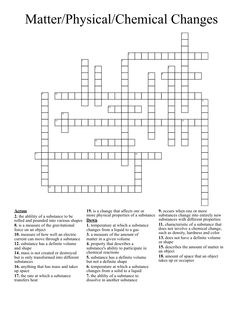 Matter Physical Chemical Changes Crossword WordMint