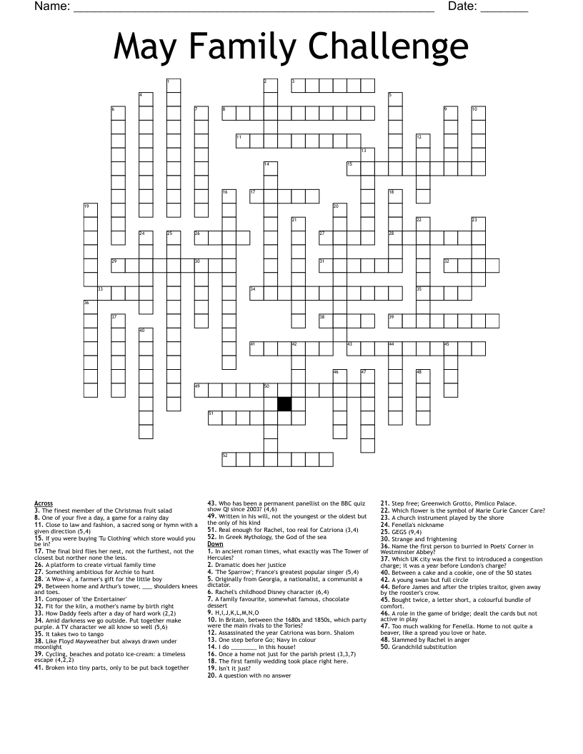 May Family Challenge Crossword WordMint