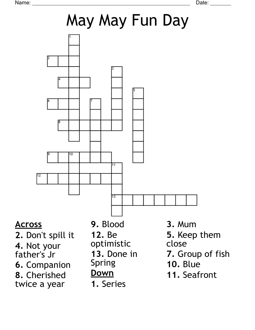 May May Fun Day Crossword WordMint