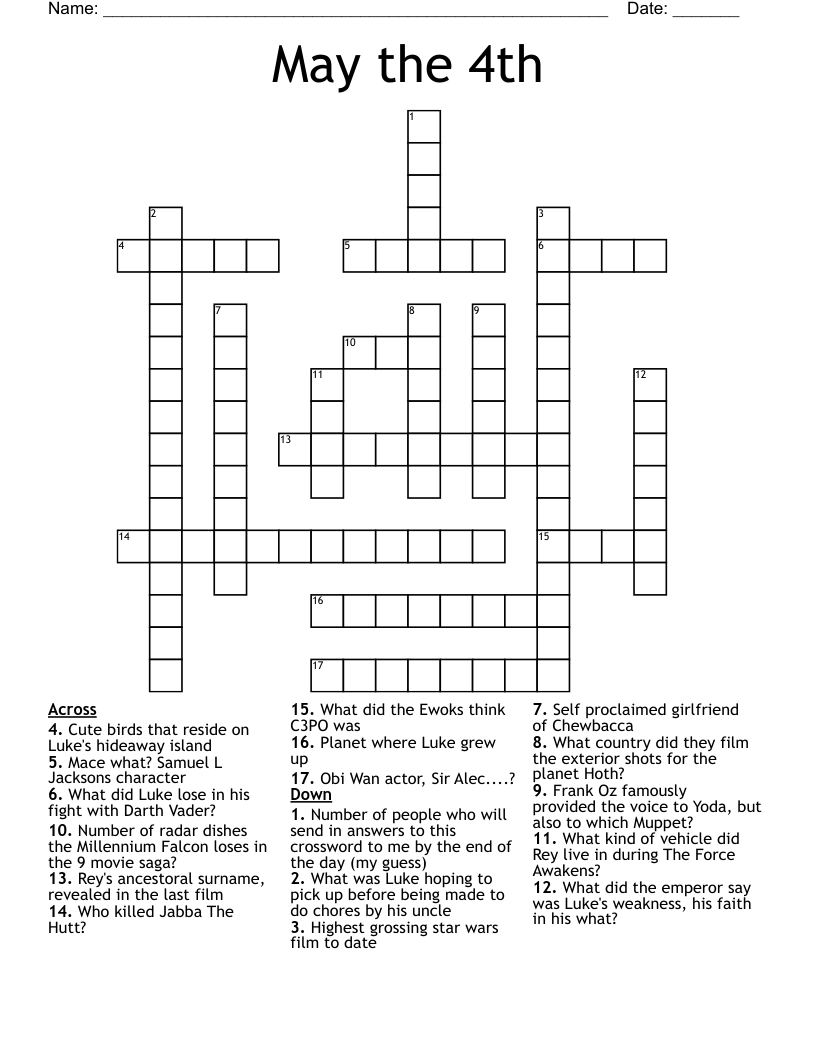 May The 4th Crossword WordMint