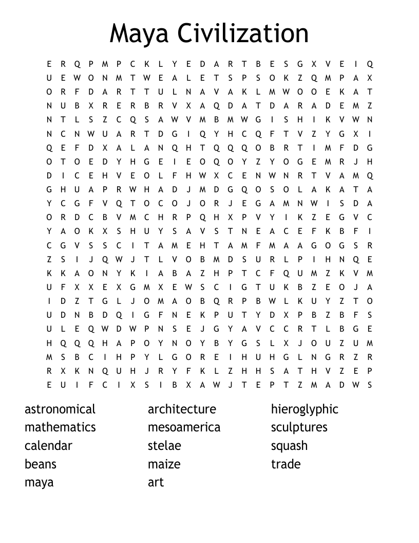 Maya Civilization Word Search WordMint