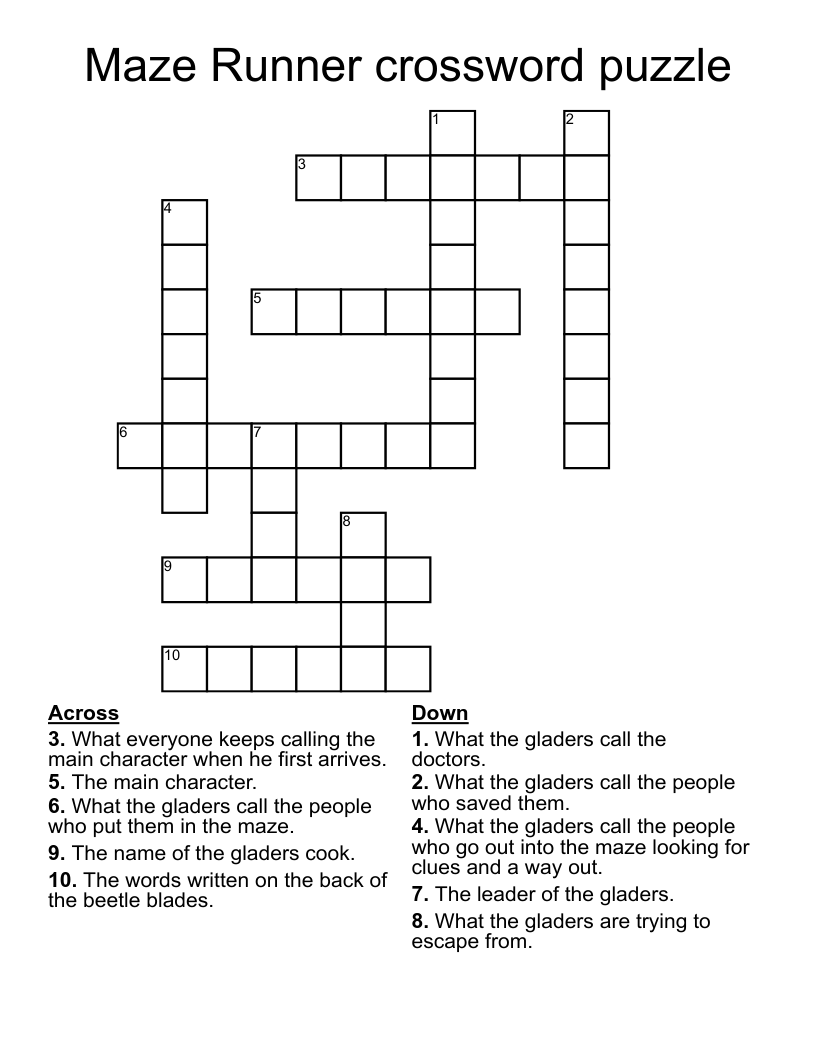 Maze Runner Crossword Puzzle WordMint