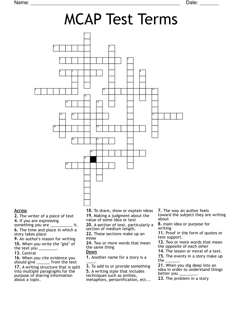 MCAP Test Terms Crossword WordMint MCAP Test Terms Crossword WordMint