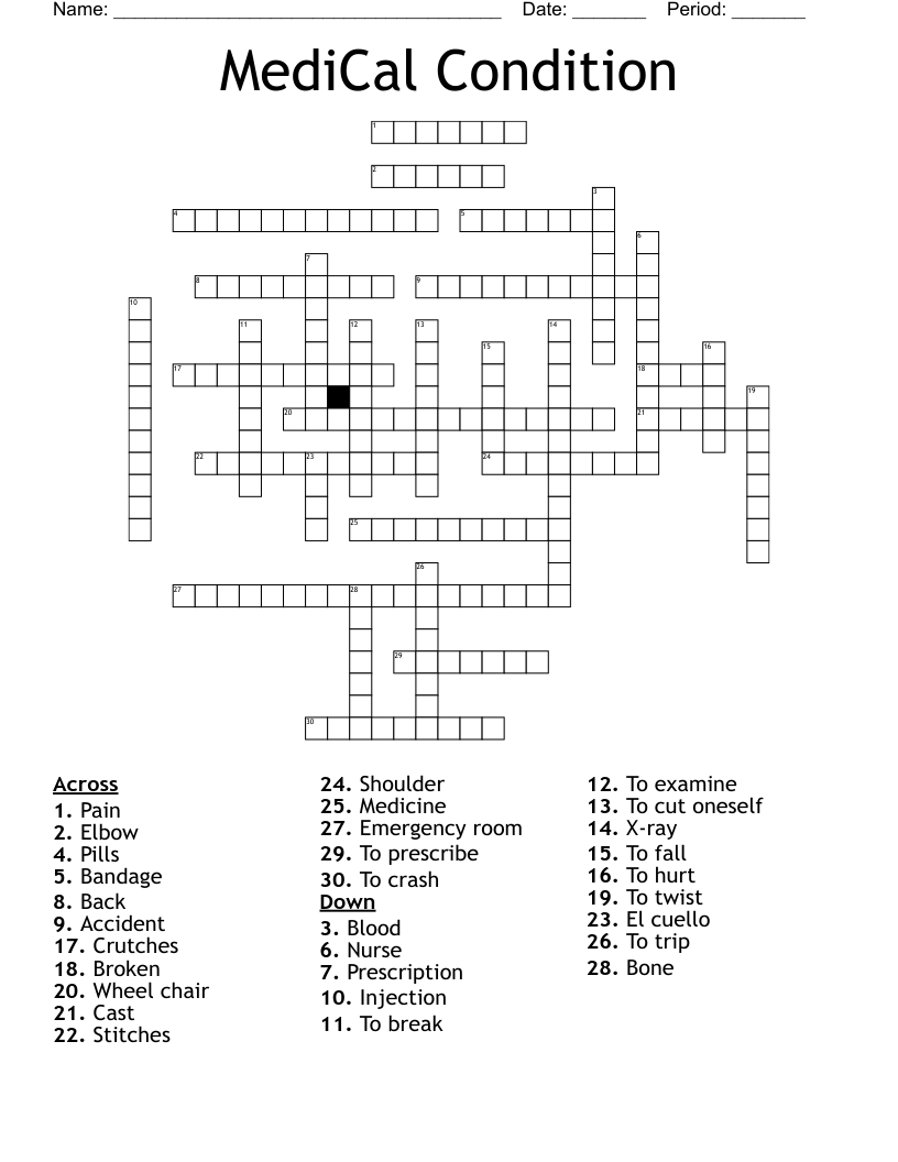 MediCal Condition Crossword WordMint MediCal Condition Crossword WordMint
