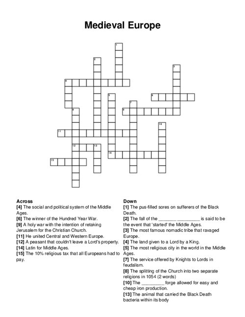 Medieval Europe Crossword Puzzle Medieval Europe Crossword Puzzle
