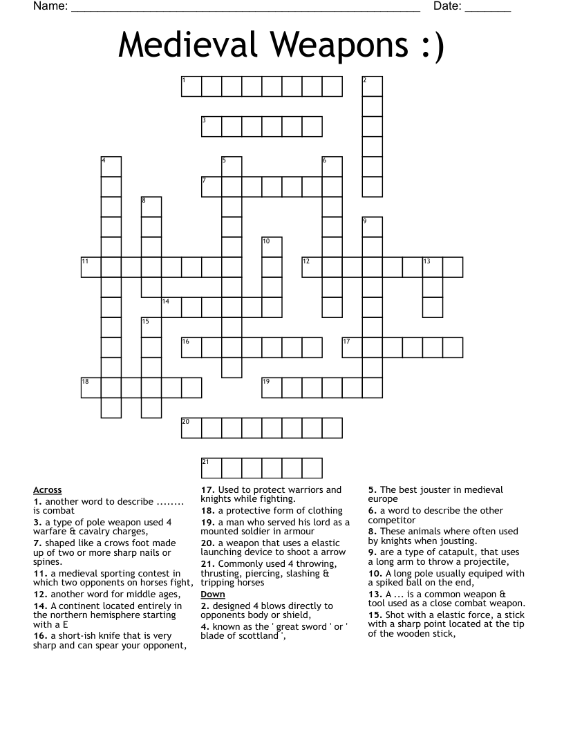 Medieval Weapons Crossword WordMint Medieval Weapons Crossword WordMint