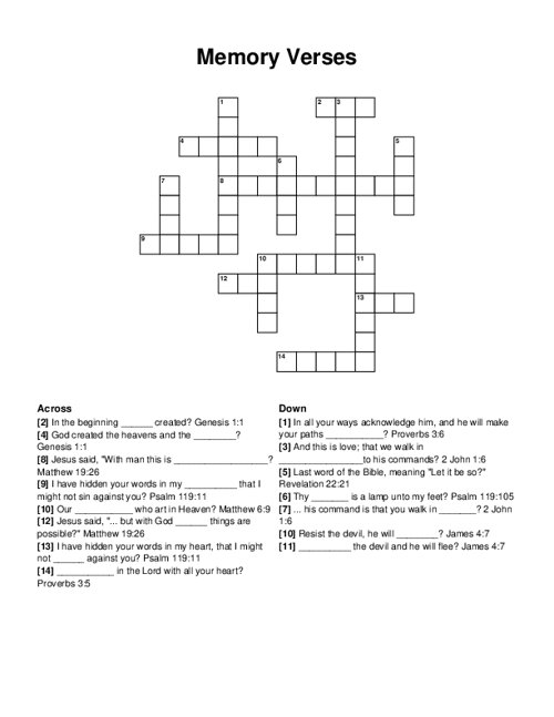 Memory Verses Crossword Puzzle Memory Verses Crossword Puzzle