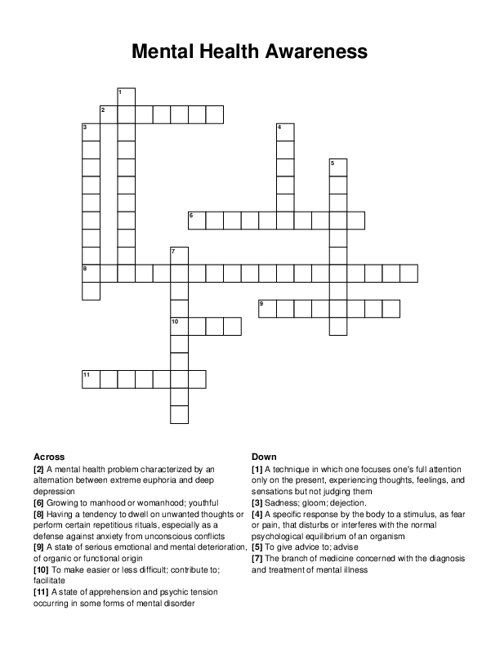 mental health crossword puzzle