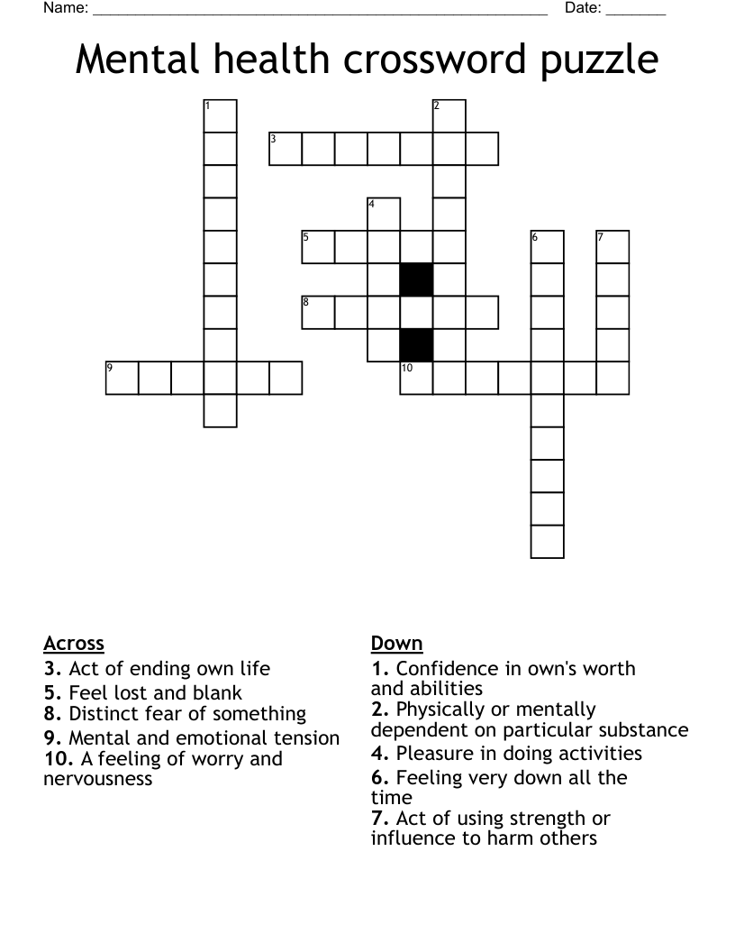 Mental Health Crossword Puzzle WordMint Mental Health Crossword Puzzle WordMint