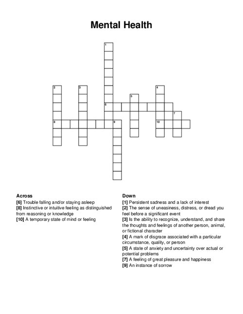 Mental Health Crossword Puzzle