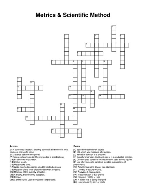 Metrics Scientific Method Crossword Puzzle