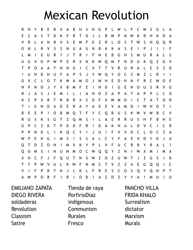 Mexican Revolution Word Search WordMint