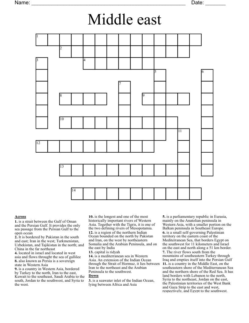 Middle East Crossword WordMint Middle East Crossword WordMint