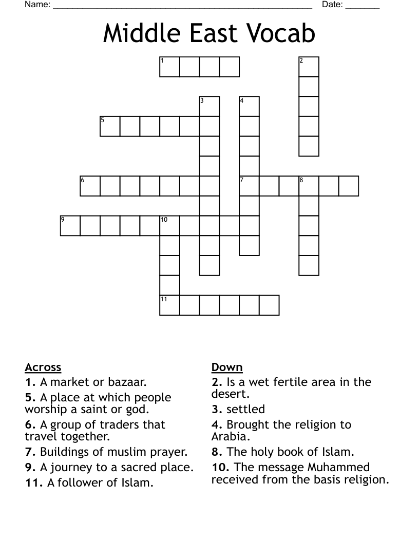 Middle East Vocab Crossword WordMint Middle East Vocab Crossword WordMint