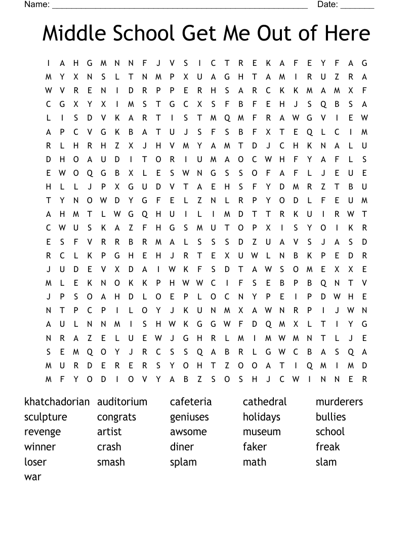 Middle School Get Me Out Of Here Word Search WordMint Middle School Get Me Out Of Here Word Search WordMint