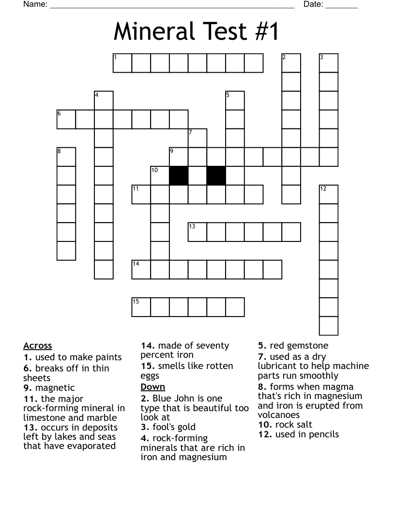 Mineral Test 1 Crossword WordMint Mineral Test 1 Crossword WordMint