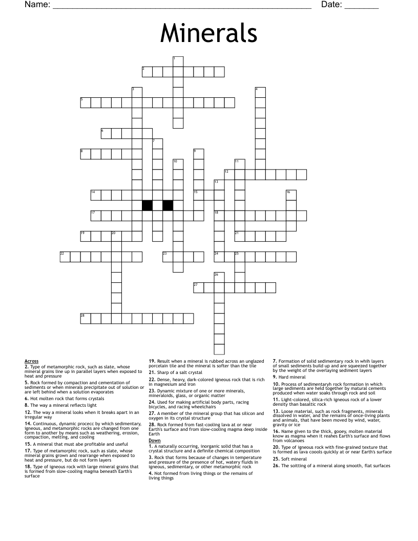 Minerals Crossword WordMint