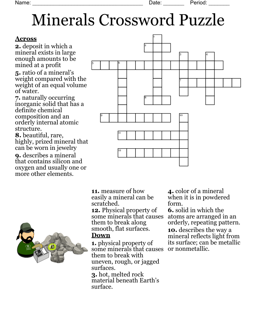 Minerals Crossword WordMint